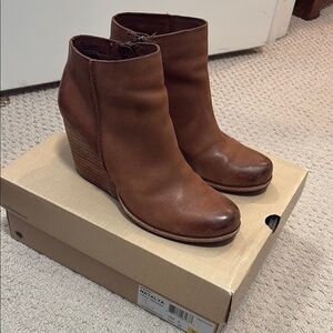 Kork-Ease Natalya Brown Leather Wedge Ankle Boots